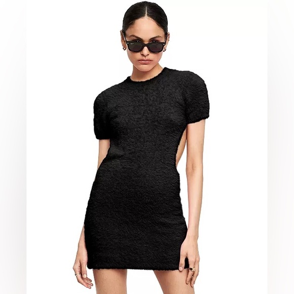 LIONESS Westside Backless Furry Mini Dress Black - Picture 2 of 15